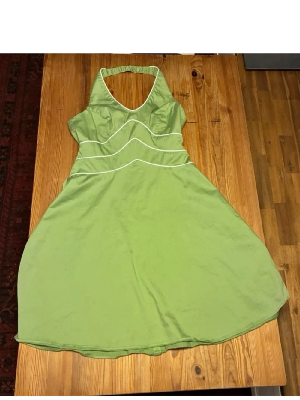 Bare Shoulder Green Swing Dress Open Back Halter 14 Flirty Coquette Pin-Up Femme